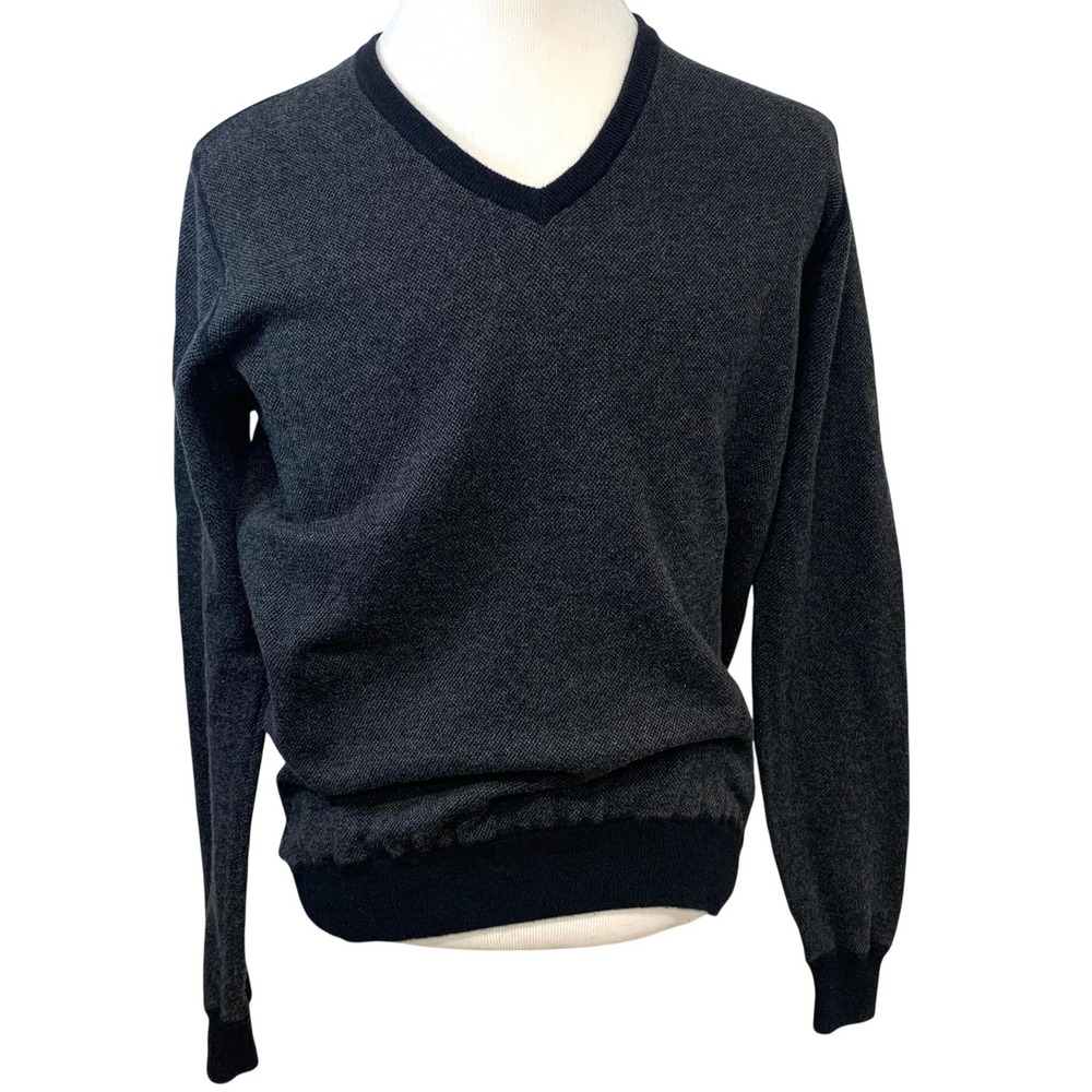 Egara  Slim Fit V-Neck Sweater Cotton Cashmere Blend Charcoal Gray Men XL